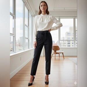 NWT Loft Women’s 6 Black Knit Straight Leg Mid Rise Trouser Dress Pants S Belt